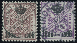 WÜRTTEMBERG 225/6 O, 1906, 25 Pf. Und 1 M. 100 Jahre Königreich, 2 Prachtwerte, Mi. 175.- - Autres & Non Classés