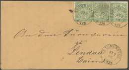 NDP 2 BRIEF, 1868, 1/3 Gr. Gelblichgrün Im Waagerechten Dreierstreifen Auf Brief Von NEUMÜNSTER Nach Lindau, Pracht - Other & Unclassified