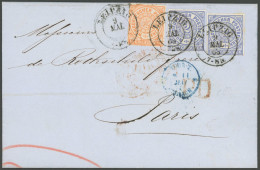 NDP 3,5 BRIEF, 1868, 1/2 Gr. Orange Und 2x 2 Gr. Blau Auf Brief Von LEIPZIG Nach Paris, Pracht - Altri & Non Classificati