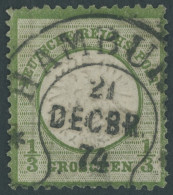Dt. Reich 17b O, 1872, 1/3 Gr. Grausmaragdgrün, Zentrischer Hufeisenstempel HAMBURG (Sp. 17-7), Feinst (senkrechter Bug) - Usati