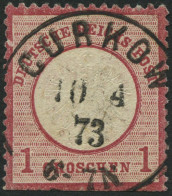 Dt. Reich 19IV O, 1872, 1 Gr. Rotkarmin Mit Plattenfehler Rahmen Links Neben TS In Deutsche Gebrochen, Zentrischer K1 GU - Usati