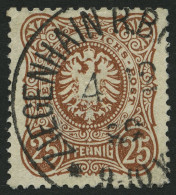 Dt. Reich 43a PF IV O, 1880, 25 Pf. Braun Mit Plattenfehler Erstes N In Pfennig Durchbrochen, Helle Stelle Sonst Pracht, - Usati