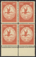 Dt. Reich II VB , 1912, 20 Pf. Flugpost Am Rhein Und Rhein Im Unterrandviererblock, Unterrand Mit Doppelzähnung, Postfri - Otros & Sin Clasificación