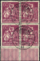 Dt. Reich 184 VB O, 1922, 60 Pf. Schwärzlichrosalila, Wz. 2, Im Viererblock Vom Unterrand, Pracht, Gepr. Infla - Oblitérés