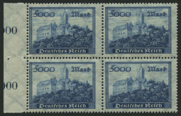 Dt. Reich 261b VB , 1923, 5000 M. Dunkelgrünlichblau Im Randviererblock, Pracht, Gepr. Infla, Mi. 88.- - Neufs