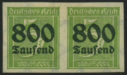 Dt. Reich 301U Paar , 1923, 800 Tsd. Auf 5 Pf. Gelblichgrün, Ungezähnt Im Waagerechten Paar, Falzrest, Pracht, Signiert, - Ungebraucht