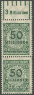 Dt. Reich 321AWb OR , 1923, 50 Mio. M. Blaugrün, Gezähnt, Walzendruck, Oberrandstück 1`5`1, Postfrisch, Pracht, Mi. (70. - Altri & Non Classificati