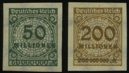 Dt. Reich 321U,323AU , 1923, 50 Mio. M. Dunkelgrünoliv Und 200 Mio. M. Ockerbraun, Ungezähnt, 2 Prachtwerte, Mi. 200.- - Neufs