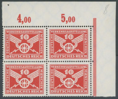 Dt. Reich 371X VB , 1925, 10 Pf. Verkehrsausstellung Im Oberen Rechten Eckrandviererblock, Pracht, Mi. (112.-) - Ungebraucht
