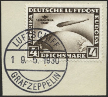 Dt. Reich 439X BrfStk, 1930, 4 RM Südamerikafahrt, Wz. Stehend, Prachtbriefstück, Mi. (400.-) - Usados