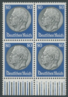 Dt. Reich 494 VB , 1933, 80 Pf. Hindenburg, Wz. 2, Im Unterrandviererblock, Postfrisch, Pracht, Mi. 120.- - Ongebruikt