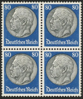 Dt. Reich 494 VB , 1933, 80 Pf. Hindenburg, Wz. 2, Im Viererblock, Postfrisch, Pracht, Mi. 120.- - Autres & Non Classés