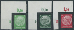 Dt. Reich 549/50,552POR , 1934, 5, 6 Und 12 Pf. Hindenburg-Trauer, Plattendruck, Je Aus Der Linken Oberen Bogenecke, Pos - Ungebraucht