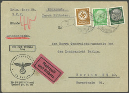 POL.-LOCHUNGEN 515,525 BRIEF, 1940, 5 Und 50 Pf. Hindenburg Mit Pol-Lochung In Mischfrankatur Mit 3 Pf. Dienst Auf Bedar - Service