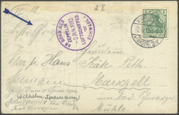 ZEPPELINPOST 2I BRIEF, Luftschiff Schwaben, Violetter Bordstempel Vom 2. JUN. 1912 Auf Zeppelin-Ansichtskarte Aus Karlsr - Luft- Und Zeppelinpost