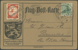 ZEPPELINPOST 10DA BRIEF, 1912, 10 Pf. Flp. Am Rhein Und Main Mit 5 Pf. Zusatzfrankatur Auf Flugpostkarte, Sonderstempel  - Posta Aerea & Zeppelin