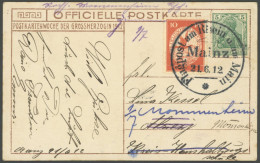 ZEPPELINPOST 10MZ BRIEF, 1912, 10 Pf. Flp. Am Rhein Und Main Mit 5 Pf. Zusatzfrankatur Auf Offizieller Postkarte Großher - Posta Aerea & Zeppelin