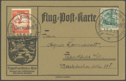 ZEPPELINPOST 11DA BRIEF, 1912, 20 Pf. Flp. Am Rhein Und Main Mit 5 Pf. Zusatzfrankatur Auf Flugpostkarte, Sonderstempel  - Airmail & Zeppelin