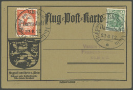 ZEPPELINPOST 11DA BRIEF, 1912, 20 Pf. Flp. Am Rhein Und Main Mit 5 Pf. Zusatzfrankatur Auf Flugpostkarte, Sonderstempel  - Luchtpost & Zeppelin