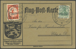 ZEPPELINPOST 11DA BRIEF, 1912, 20 Pf. Flp. Am Rhein Und Main Mit 5 Pf. Zusatzfrankatur Auf Flugpostkarte Mit Werbung Sch - Airmail & Zeppelin