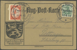 ZEPPELINPOST 11FR BRIEF, 1912, 20 Pf. Flp. Am Rhein Und Main Mit 5 Pf. Zusatzfrankatur Auf Flugpostkarte, Sonderstempel  - Luft- Und Zeppelinpost