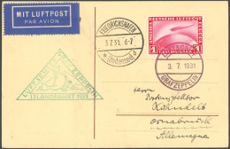 ZEPPELINPOST 113C BRIEF, 1931, Islandfahrt, Bordpost Der Rückfahrt, Ankunftsstempel Friedrichshafen, Prachtkarte, R! - Poste Aérienne & Zeppelin