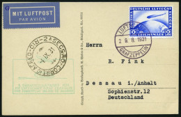 ZEPPELINPOST 124Cb BRIEF, 1931, 1. Südamerikafahrt, Bis Rio De Janeiro, Bordpost, Prachtkarte - Zeppeline