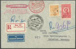 ZEPPELINPOST 284A BRIEF, 1934, 11. Südamerikafahrt, Brasilianische Post, Einschreibbrief Mit Seltenem Seepost R-Zettel S - Correo Aéreo & Zeppelin