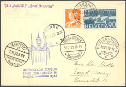 ZULEITUNGSPOST 169B BRIEF, Schweiz: 1932, LUPOSTA-Fahrt, Abwurf Rønne, Prachtkarte - Correo Aéreo & Zeppelin