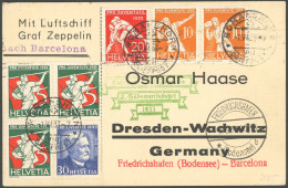 ZULEITUNGSPOST 214C BRIEF, Schweiz: 1933, 2. Südamerikafahrt, Abwurf Barcelona, Prachtkarte - Luchtpost & Zeppelin