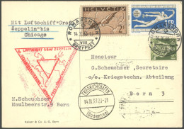 ZULEITUNGSPOST 238Bc BRIEF, Schweiz: 1933, Chicagofahrt, Friedrichshafen-Chicago, Eckknitter Sonst Prachtkarte - Luchtpost & Zeppelin