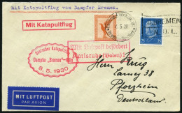 KATAPULTPOST 11c BRIEF, 7.5.1930, &quot,Bremen&quot, - Southampton, Deutsche Seepostaufgabe, Prachtbrief - Briefe U. Dokumente