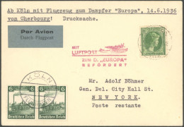 KATAPULTPOST Luxemburg: 14.6.1936, Nachbringeflug Zum Dampfer Europa, Mischfrankatur, Prachtbrief - Luchtpost & Zeppelin