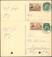 LUFTPOST-VIGNETTEN 1930, Regensburger Großflugtag, 2 Sonderkarten (gelocht) Mit Vignetten Mi.Nr. 18a Und 18b Neben 5 Pf. - Luft- Und Zeppelinpost