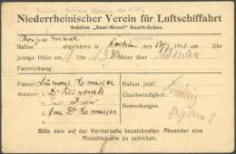 BALLON-FAHRTEN 1897-1916 17.7.1910, Niederrheinischer Verein Für Luftschifffahrt: Sektion Saar-Mosel Saarbrücken, Ballon - Vliegtuigen