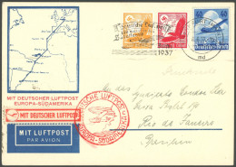 SONDERFLÜGE, FLUGVERANST. 1937, Südatlantik-Jubiläumsflug, Sonderkarte Von FRANKFURT Nach Rio De Janeiro, Pracht - Posta Aerea & Zeppelin