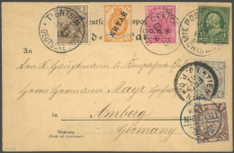 DP CHINA 8 BRIEF, 1901, 3 Pf. Handstempelaufdruck Mit Stempel TIENTSIN A 21.2.01 Auf Karte Aus Paotingfu Nach Amberg Mit - Chine (bureaux)