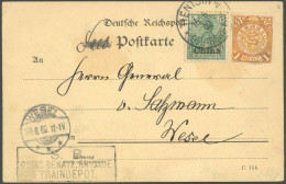 DP CHINA 16 BRIEF, 1902, 5 Pf. Reichspost Und China 1 C. Ocker Auf Postkarte Von TIENTSIN A Nach WESEL, Rückseitig Unbes - Deutsche Post In China