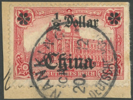 DP CHINA 44IAI BrfStk, 1906, 1/2 D. Auf 1 M., Mit Wz., Friedensdruck, Abstand 9 Mm, Stempel NANKING, Prachtbriefstück - Chine (bureaux)