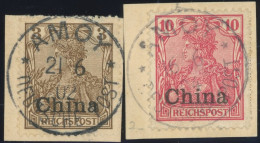 DP CHINA 15a,17 BrfStk, AMOY, Zentrisch Auf 3 Pf. Ockerbraun Und 10 Pf. Reichspost, 2 Prachtbriefstücke - Cina (uffici)