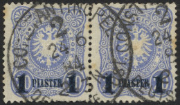 DP TÜRKEI 3b Paar O, 1884, 1 PIA. Auf 20 Pf. Violettultramarin, Aufdruck Blauschwarz, Im Waagerechten Paar, Feinst (etwa - Turquie (bureaux)