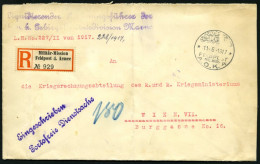 DP TÜRKEI 1917, Feldpost Mil. Miss. A.O.K. 4 Auf Einschreibbrief Der K.u.k. Gebirgshaubitzendivision Marno, Senkrecht Le - Deutsche Post In Der Türkei