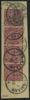 DEUTSCH-OSTAFRIKA VO 37e BrfStk, 1898, 2 M. Dunkelrotkarmin Im Viererstreifen Auf Leinenbriefstück, Obere Marke Kleiner  - Africa Orientale Tedesca