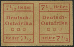 DEUTSCH-OSTAFRIKA IV W2 , 1916, 71/2 H. Rot Im Waagerechten Paar, Type II, I, Pracht, Mi. 250.- - German East Africa