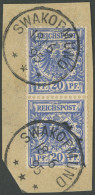 DSWA VS 48d Paar BrfStk, 1895, 20 Pf. Violettultramarin Im Senkrechten Paar Mit Stempel SWAKOPMUND, Prachtbriefstück - Deutsch-Südwestafrika