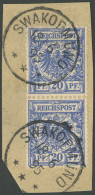 DSWA VS 48d Paar BrfStk, 1895, 20 Pf. Violettultramarin Im Senkrechten Paar Mit Stempel SWAKOPMUND, Prachtbriefstück - Africa Tedesca Del Sud-Ovest