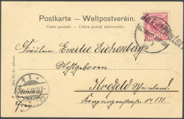 DSWA M 47d BRIEF, 1899, 10 Pf. Lebhaftlilarot Mit Wanderstempel JAKALWATER Auf Ansichtskarte Nach Krefeld, Pracht, R! - Sud-Ouest Africain Allemand