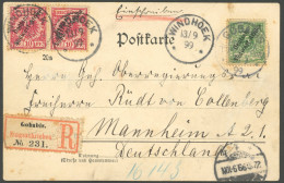 DSWA 2,3 BRIEF, 1899, Einschreib-Ansichtskarte Aus GOBABIS Vom 5.9.99 Mit 5 Pf, Grün, Zusätzlich 2-mal 10 Pf. Rot Mit St - Deutsch-Südwestafrika