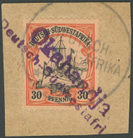 DSWA 16 BrfStk, Okahandja, 14.3.04, Violetter Zweizeiliger Gummistempel Auf 30 Pf., Prachtbriefstück, Gepr. Grobe - Sud-Ouest Africain Allemand