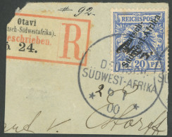 DSWA 4 BrfStk, Otavi, Handschriftlich Auf Wanderstempel II Auf Briefstück Mit 10 Pf. Und R-Zettel Fragment, Feinst - Deutsch-Südwestafrika